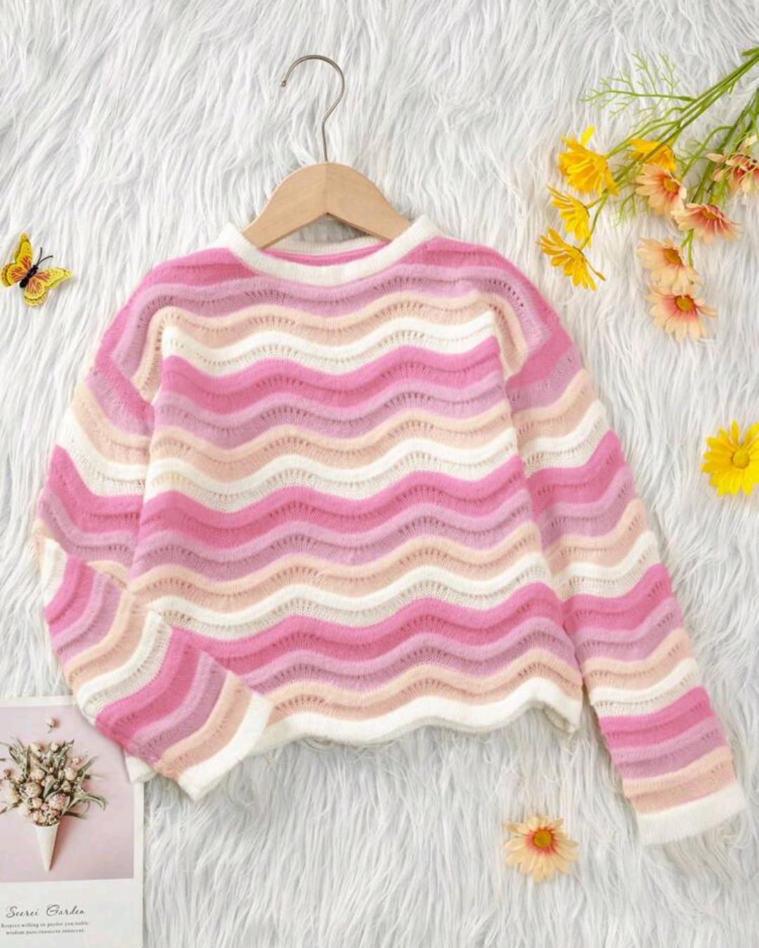 Girls Rainbow Wave Knit Sweater | Ages 4–7