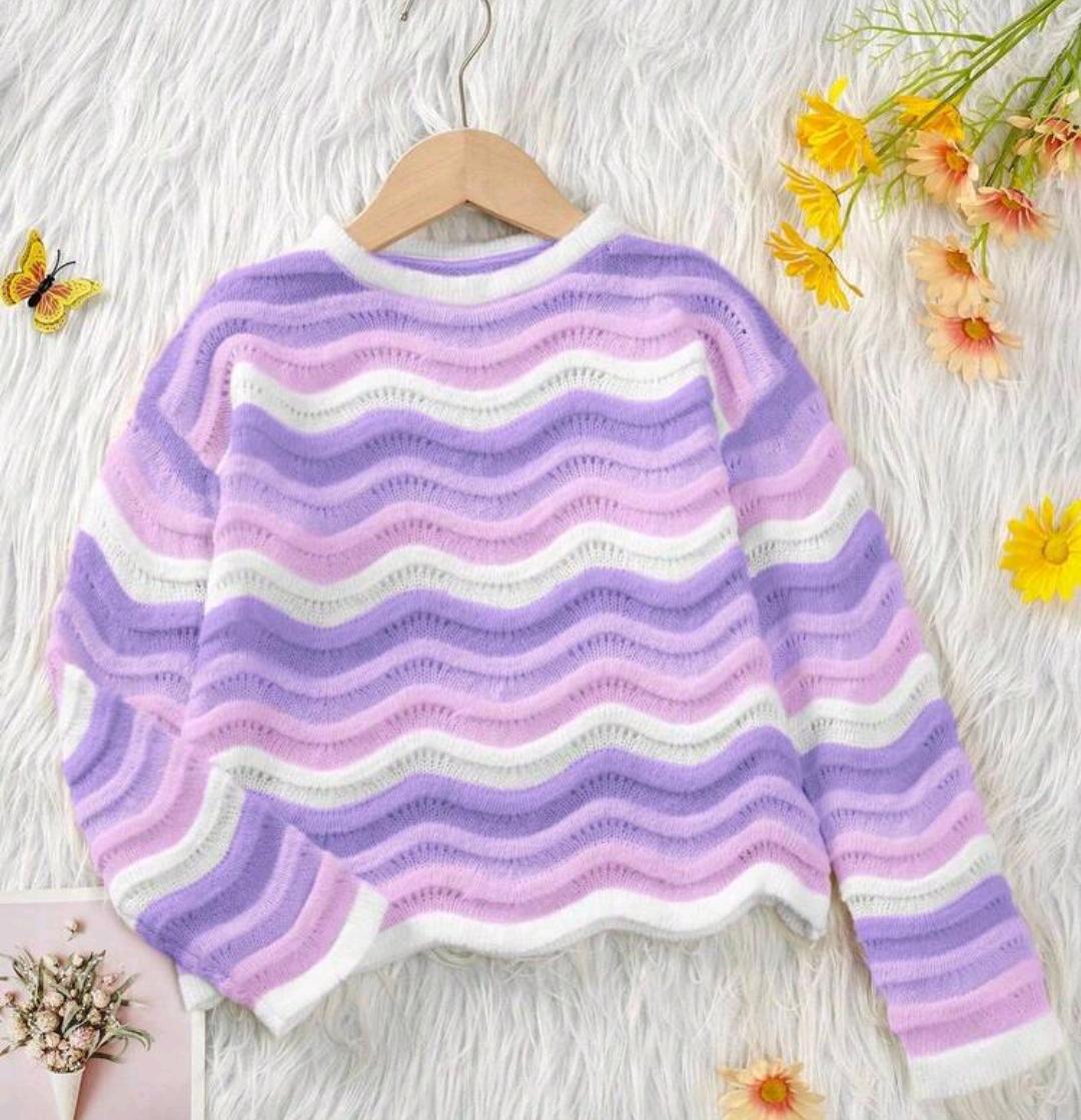 Girls Rainbow Wave Knit Sweater | Ages 4–7