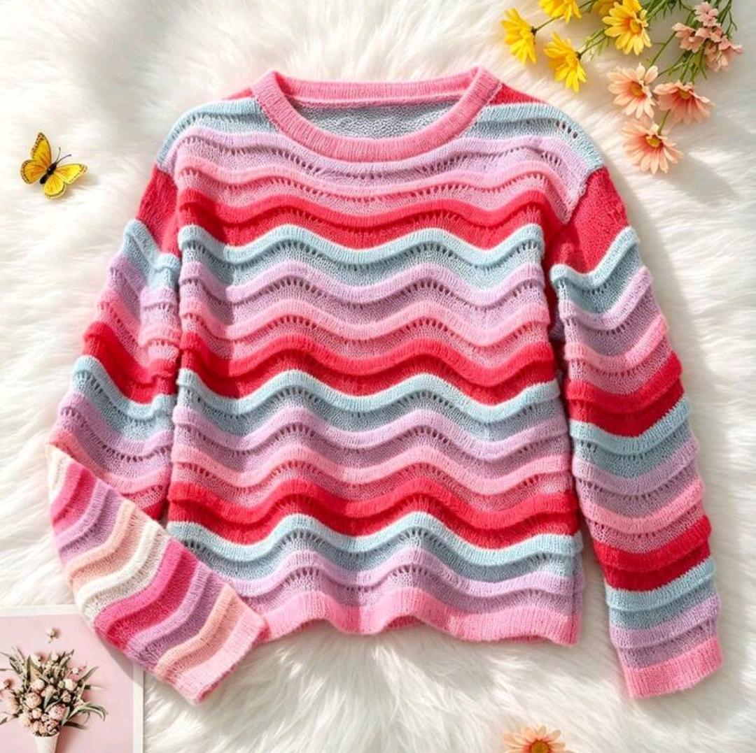 Girls Rainbow Wave Knit Sweater | Ages 4–7