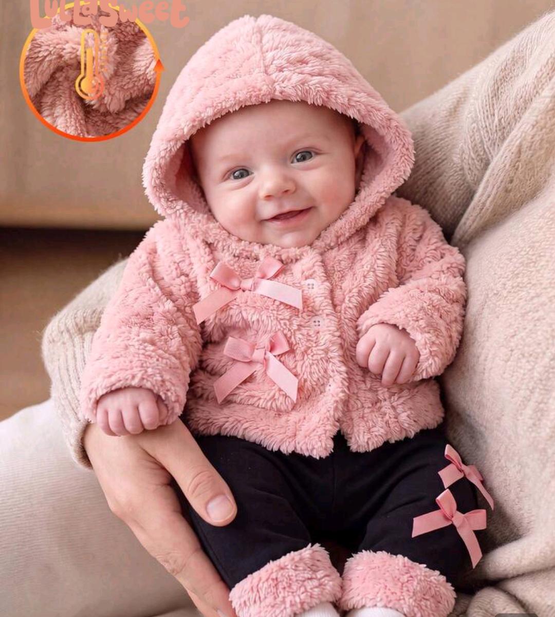 Baby Girls Hooded Fleece Outfit with Bow Details | 0–9 Months