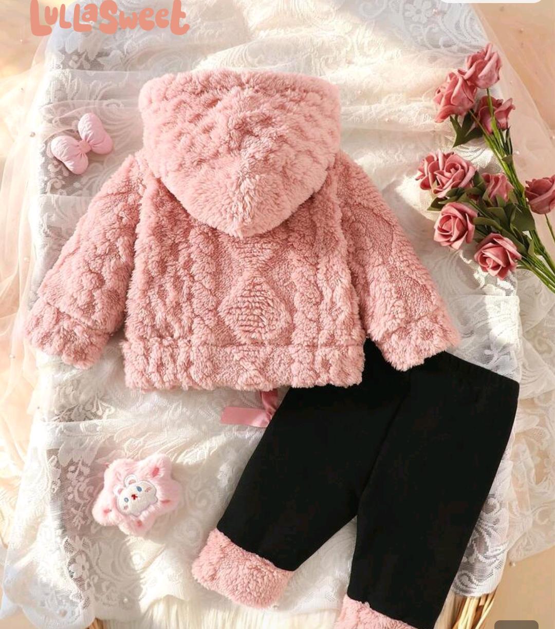 Baby Girls Hooded Fleece Outfit with Bow Details | 0–9 Months