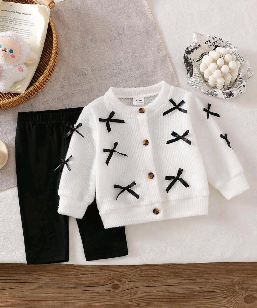 Baby Girls Bow Knit Cardigan & Pants Set | 0–12 Months