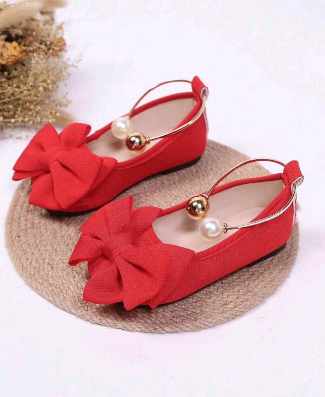 Girls Bow & Pearl Strap Flat Shoes - Navy Blue Ballet Flats EUR 26-36