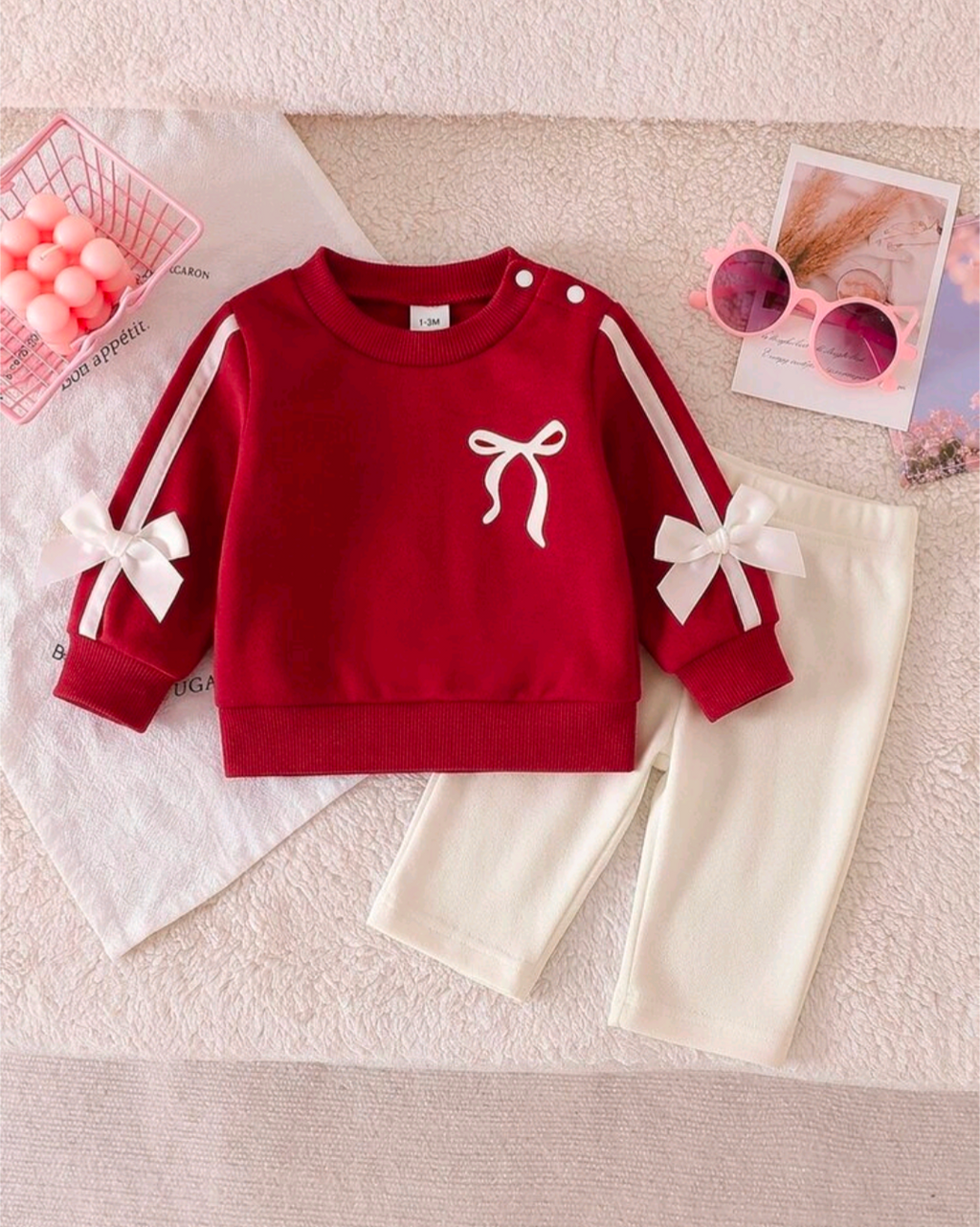 Baby Girl Red Bow Knit Sweater & Trouser Set