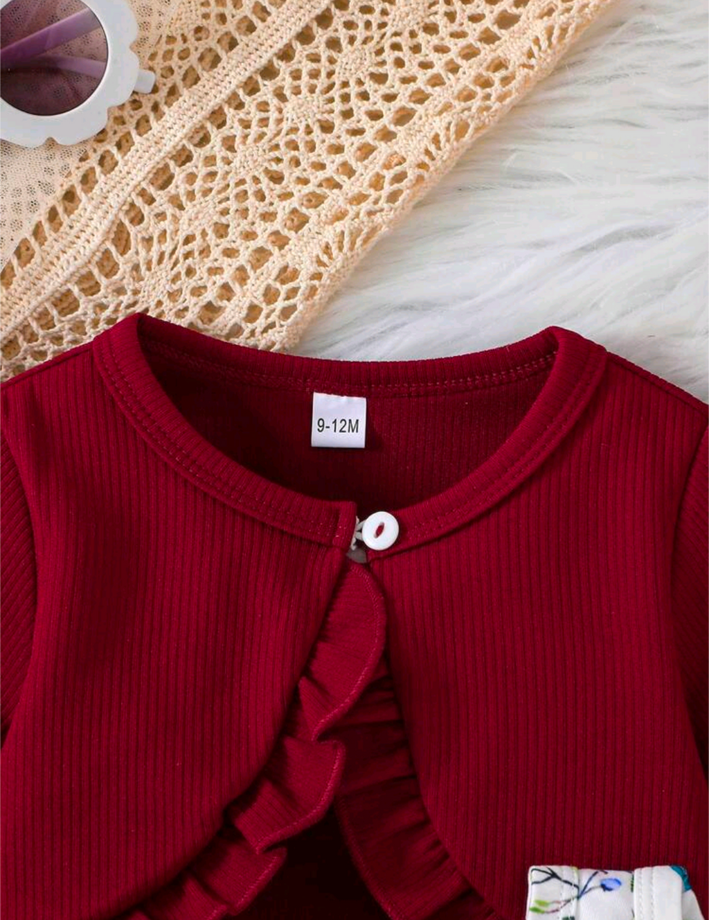 Baby Girls’ Floral Bow Dress & Burgundy Cardigan Set
