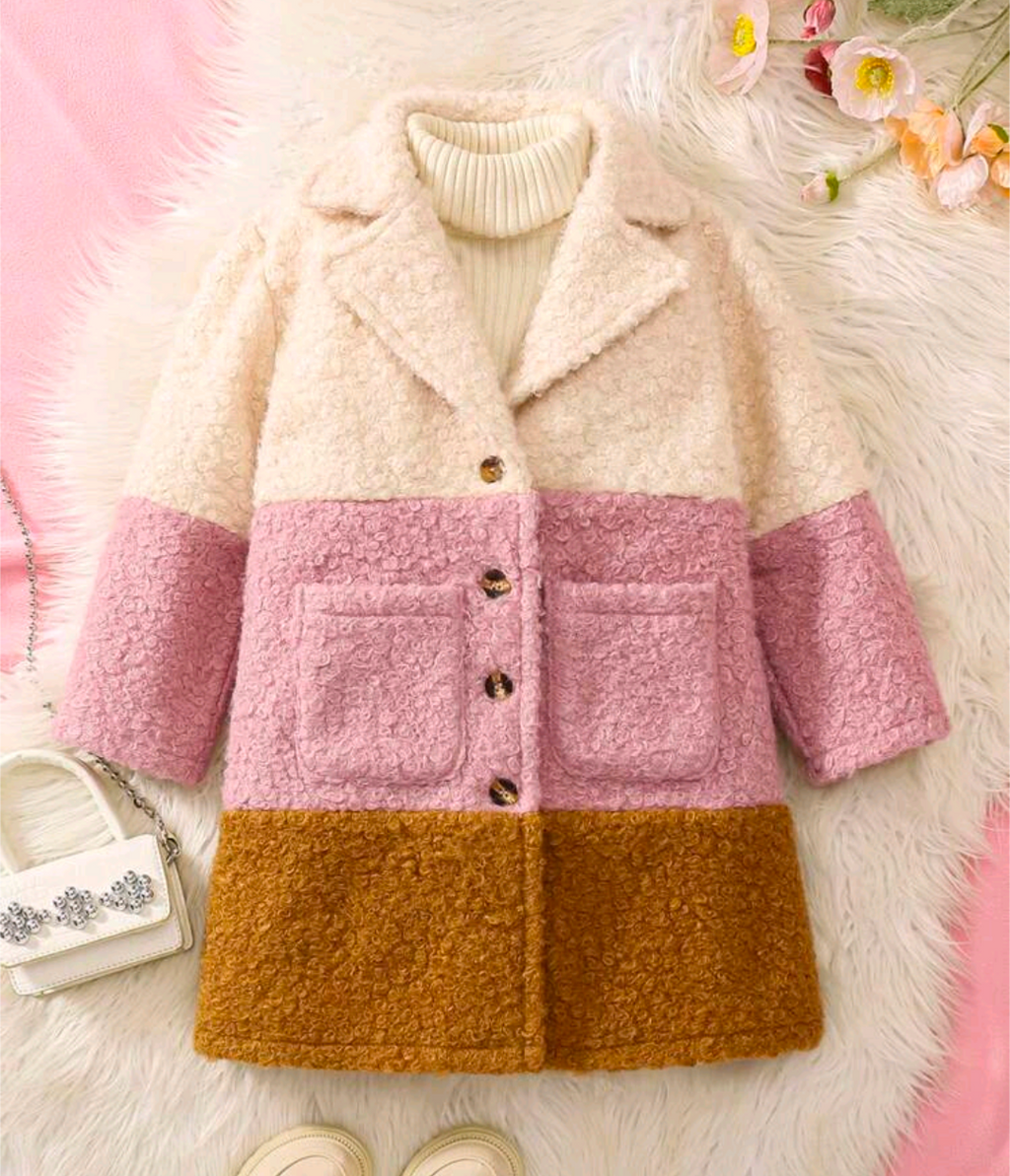 Tri-Colour Teddy Coat – Cream, Blush Pink & Caramel