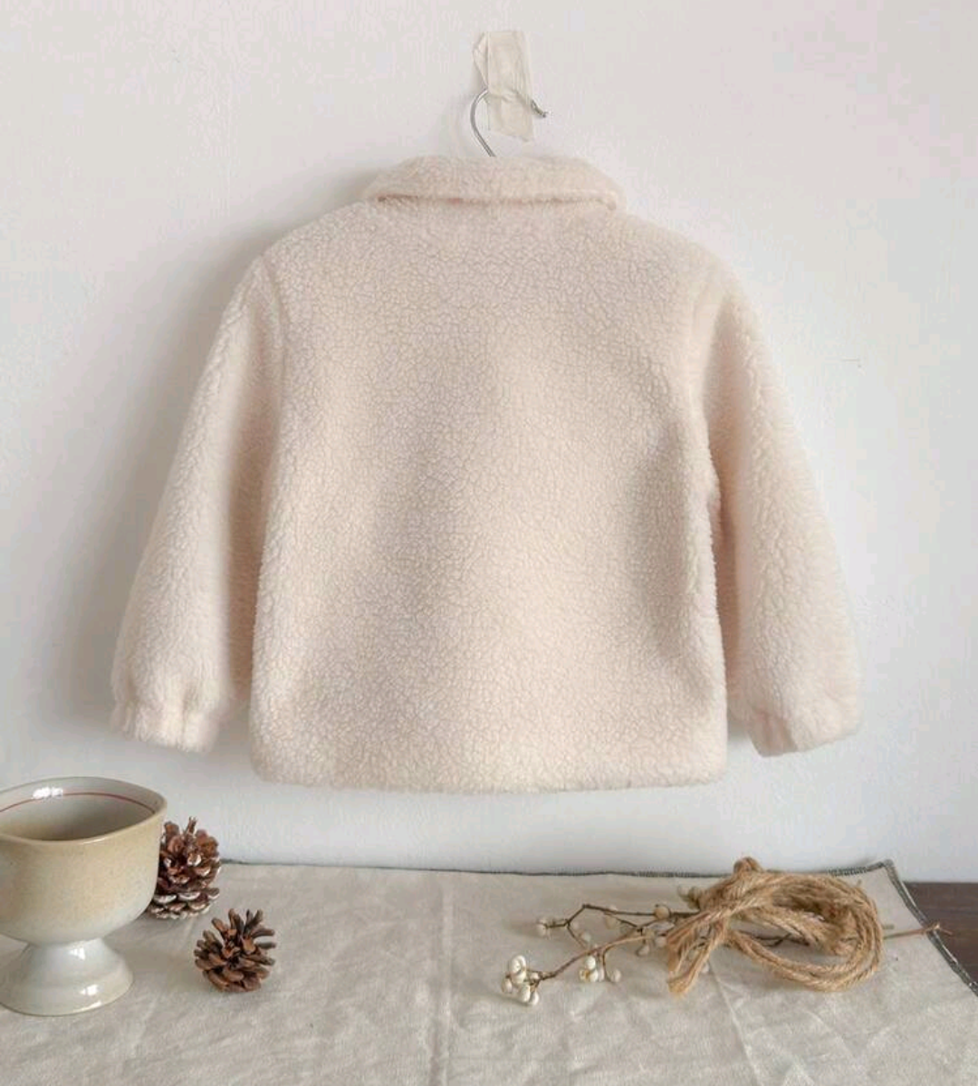 Baby Cream Teddy Faux Fur Coat with Patch Pockets