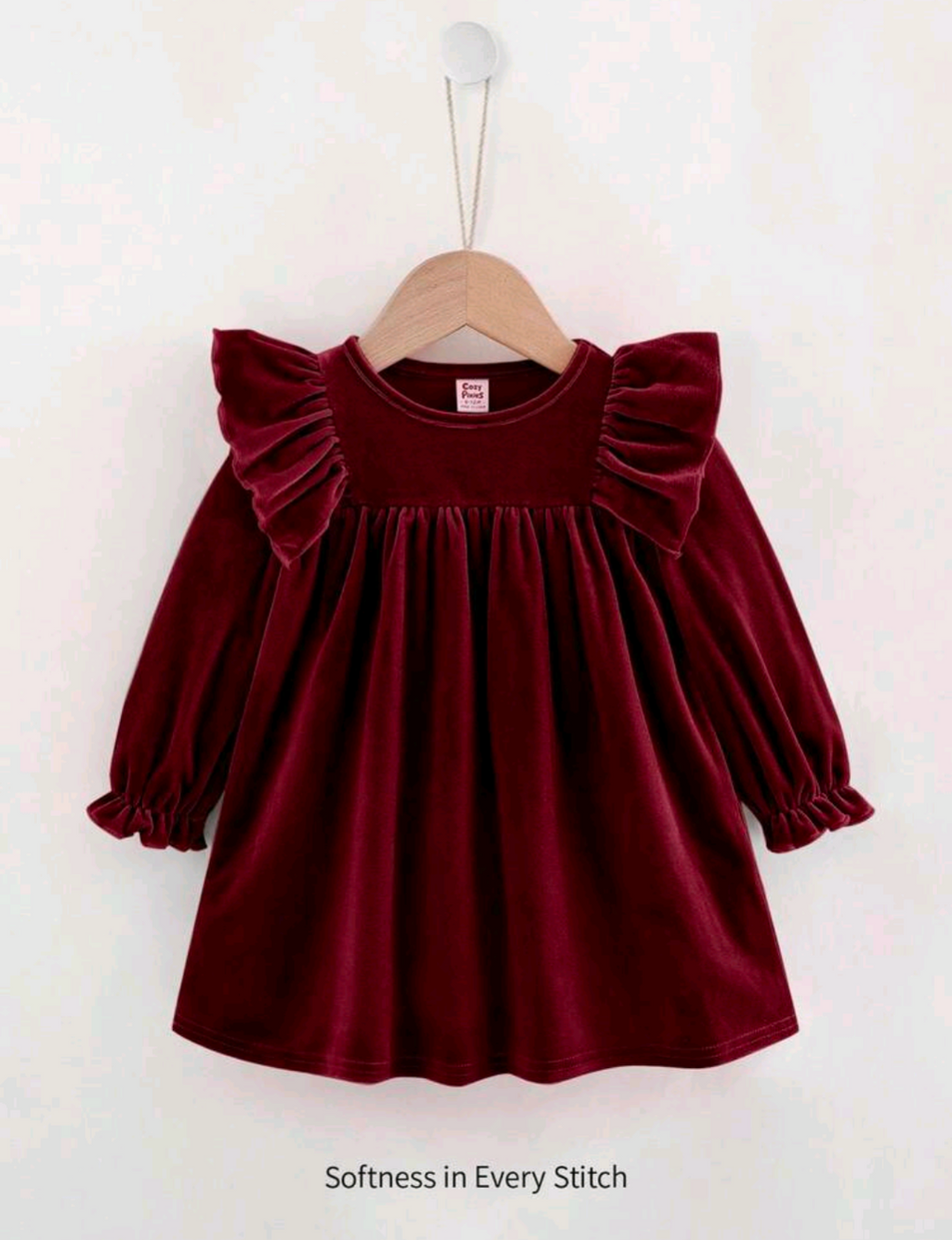 Girls' Velvet Ruffle Frock – Long Sleeve Party Dress