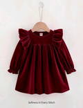 Girls' Velvet Ruffle Frock – Long Sleeve Party Dress