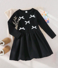 Girls Black Bow Detail Long Sleeve Dress