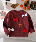 Girls Halloween Pumpkin & Bow Knit Sweater