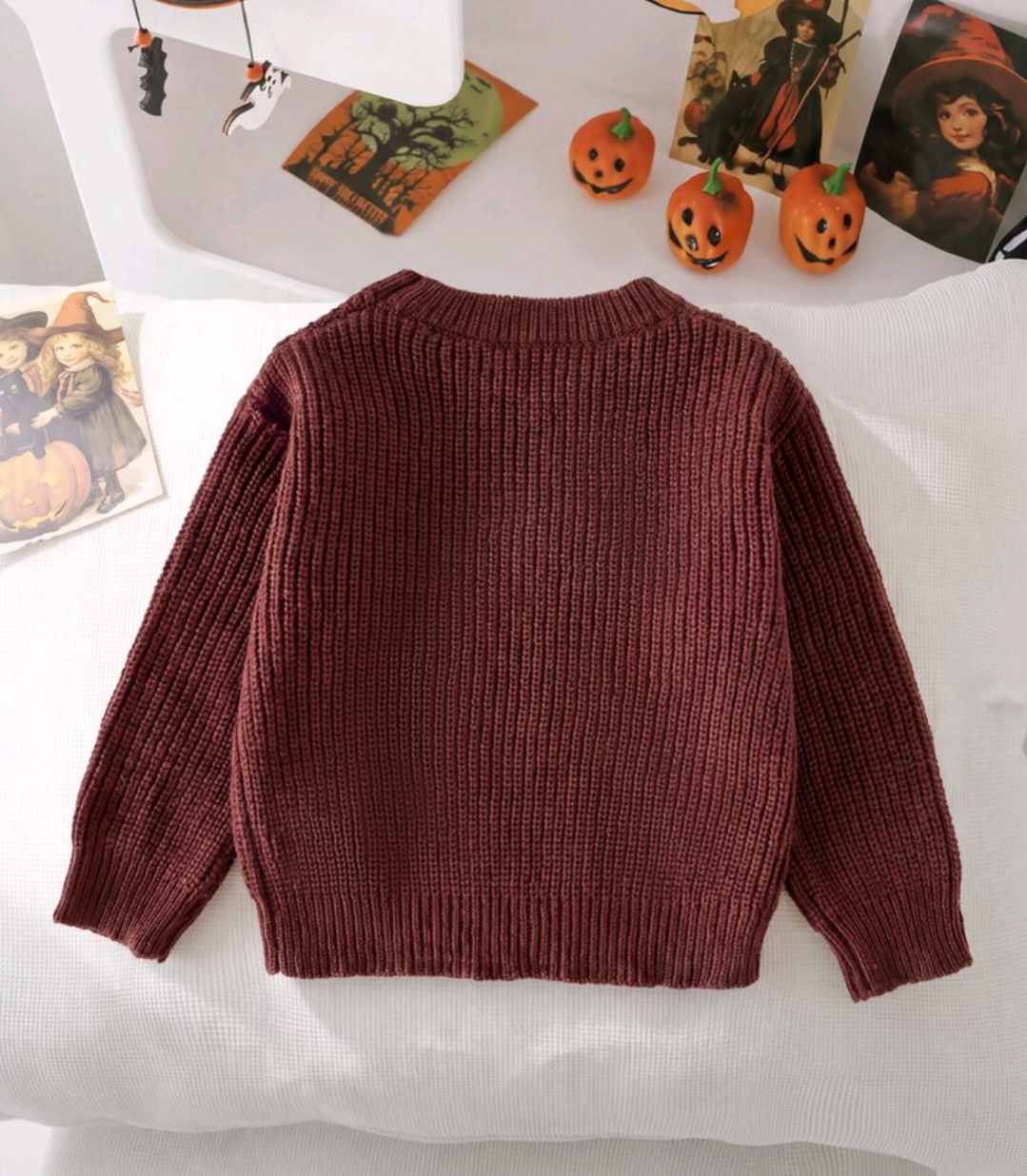 Girls Halloween Pumpkin & Bow Knit Sweater
