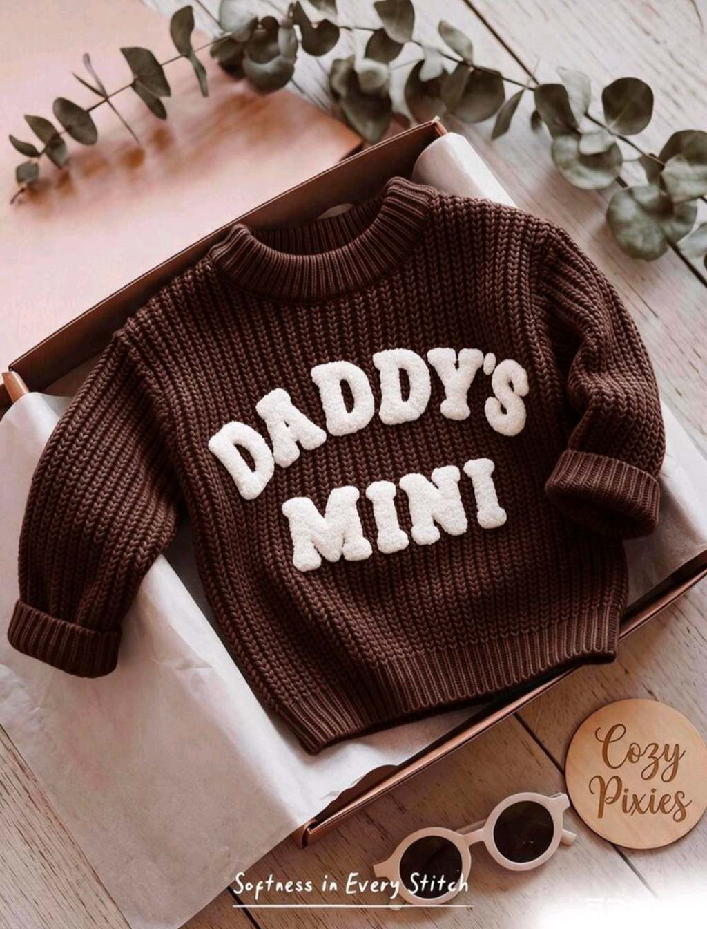 Daddy's Mini Brown Knit Sweater for Kids