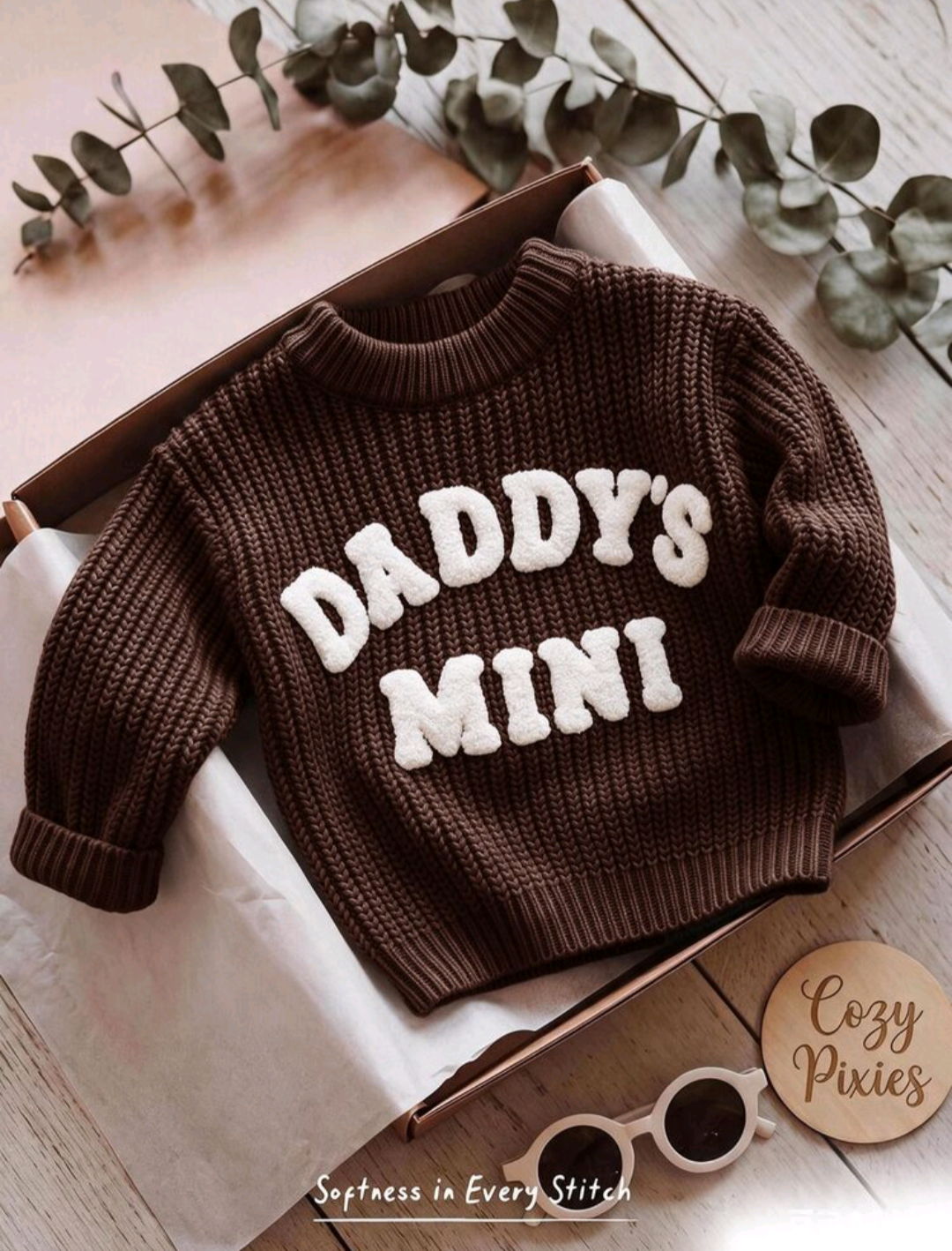 Daddy's Mini Brown Knit Sweater for Kids