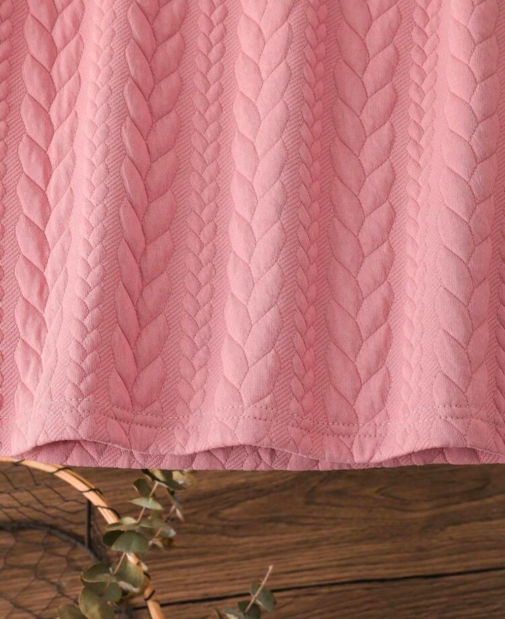 Girls’ Pink Cable-Textured Long-Sleeve Dress