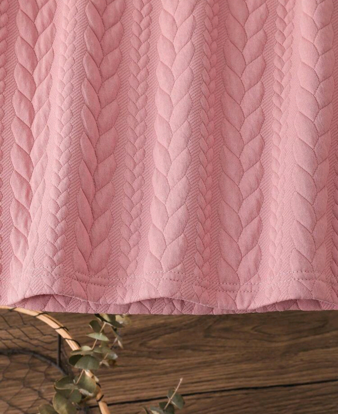 Girls’ Pink Cable-Textured Long-Sleeve Dress