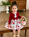 Baby Girls’ Floral Bow Dress & Burgundy Cardigan Set