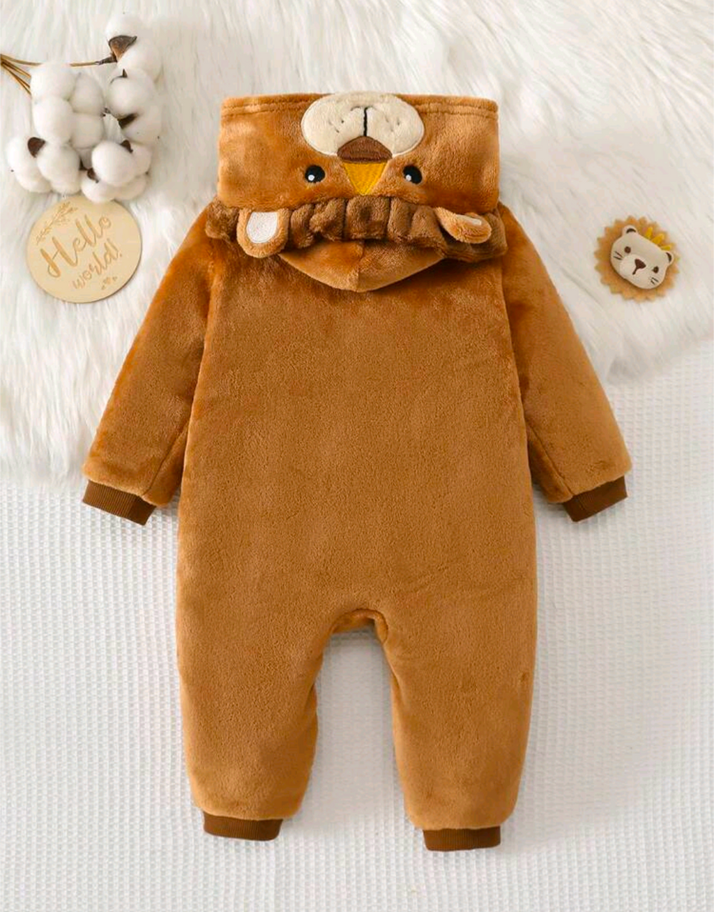 Little Lion Plush Hooded Baby Romper – Brown