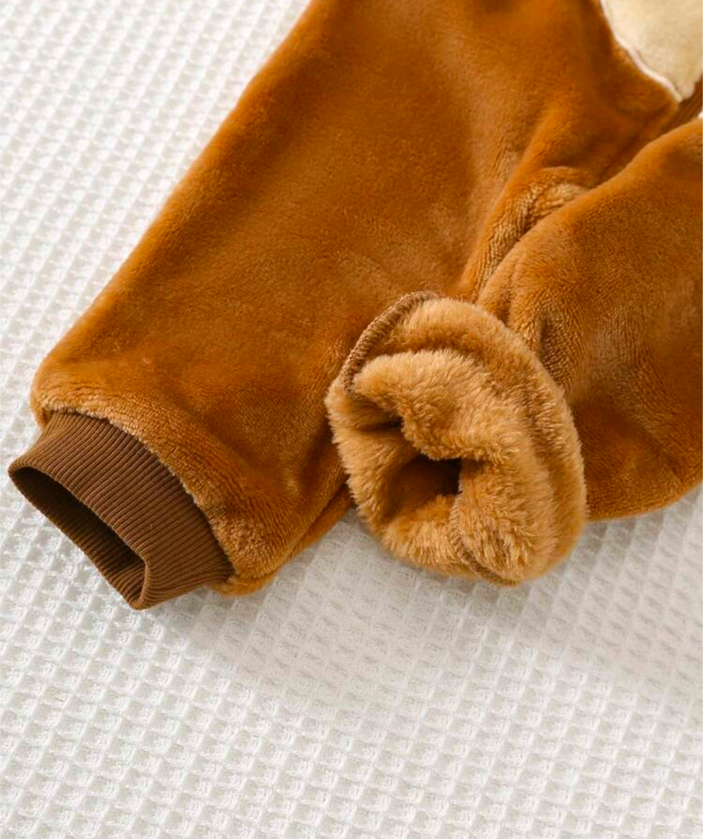 Little Lion Plush Hooded Baby Romper – Brown