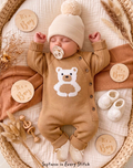 Teddy Bear Knitted Baby Romper – Camel