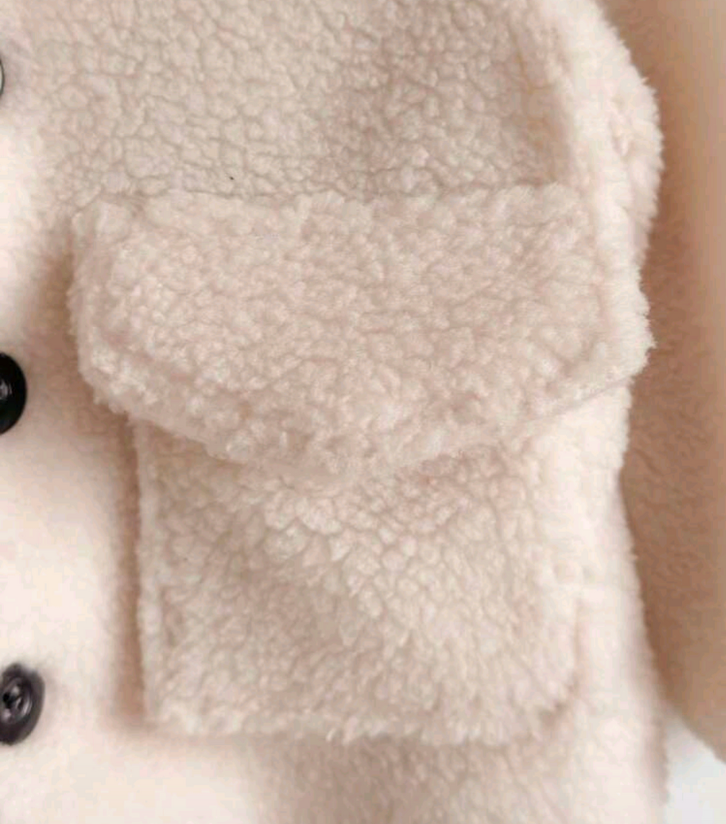 Baby Cream Teddy Faux Fur Coat with Patch Pockets
