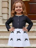 Girls Black Cardigan & White Bow Skirt Set