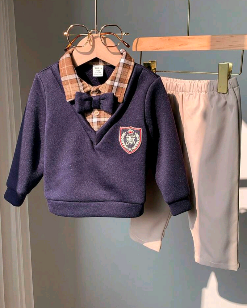 Baby Boys’ 2-Piece Plaid Collar Top & Trouser Set | 0–3 Years