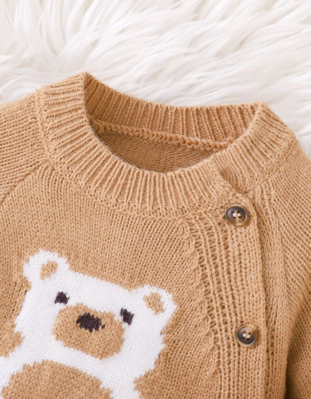 Teddy Bear Knitted Baby Romper – Camel