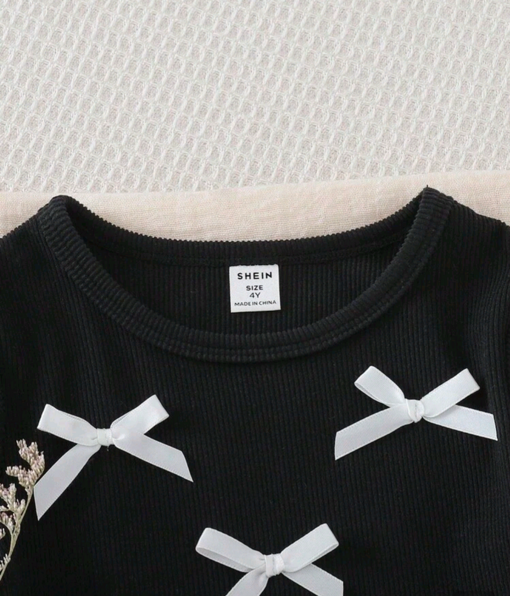 Girls Black Bow Detail Long Sleeve Dress