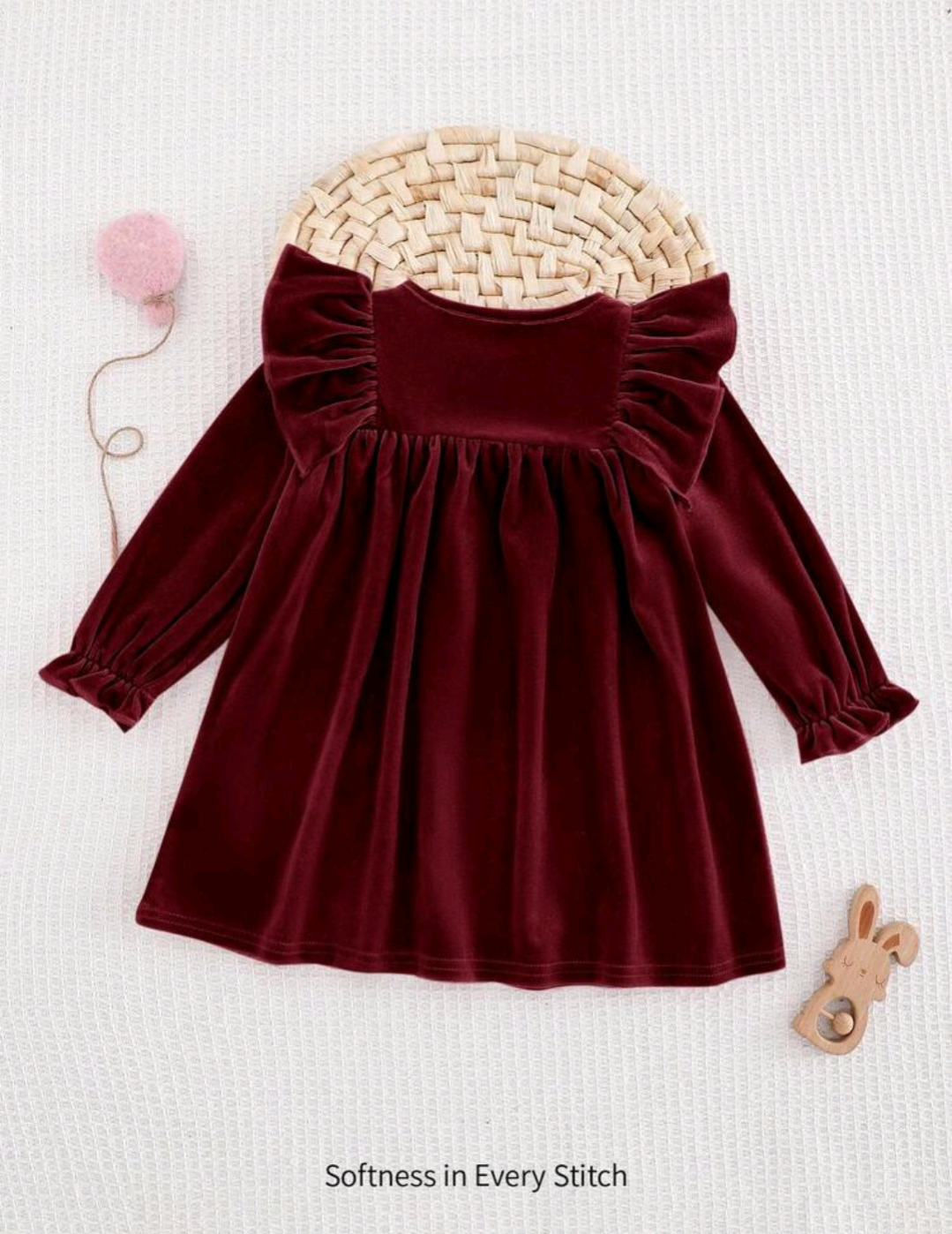 Girls' Velvet Ruffle Frock – Long Sleeve Party Dress