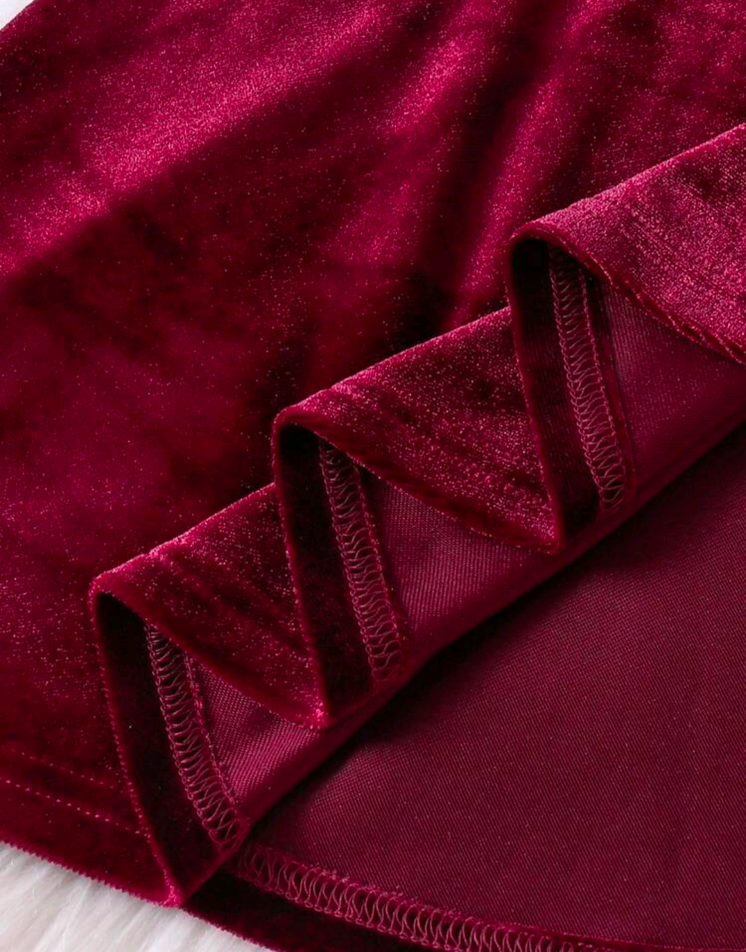 Girls’ Burgundy Velvet-Look Long-Sleeve Party Dress