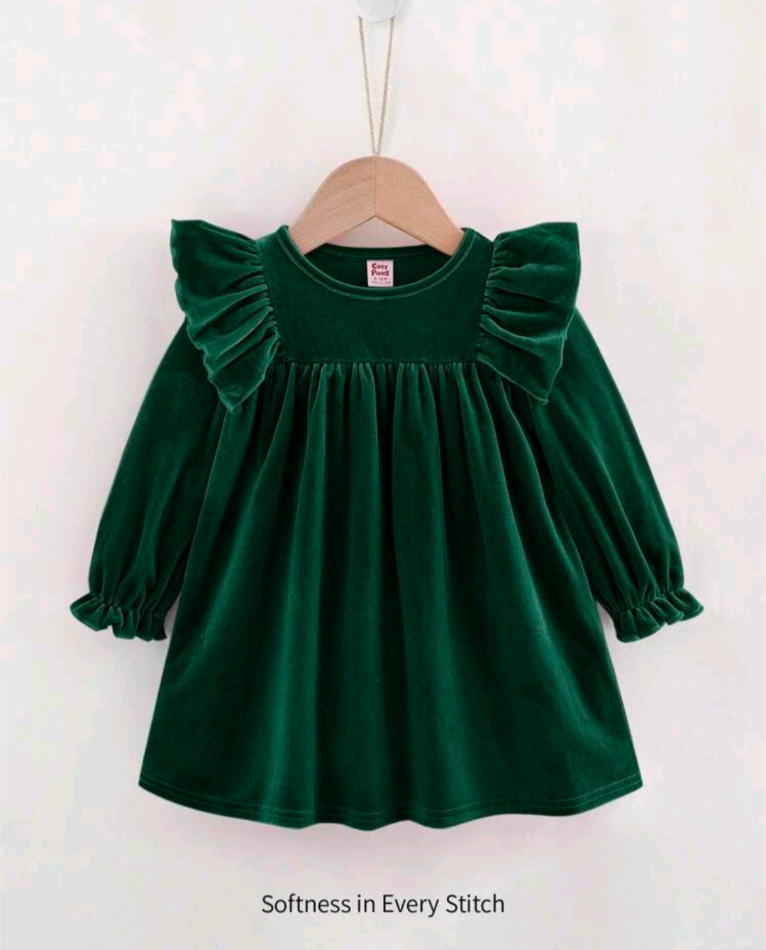 Girls' Velvet Ruffle Frock – Long Sleeve Party Dress