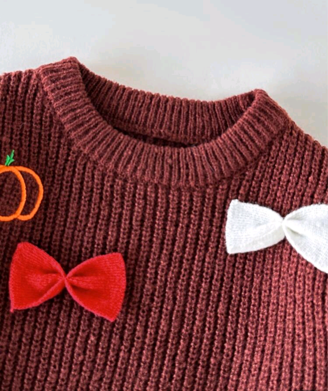 Girls Halloween Pumpkin & Bow Knit Sweater