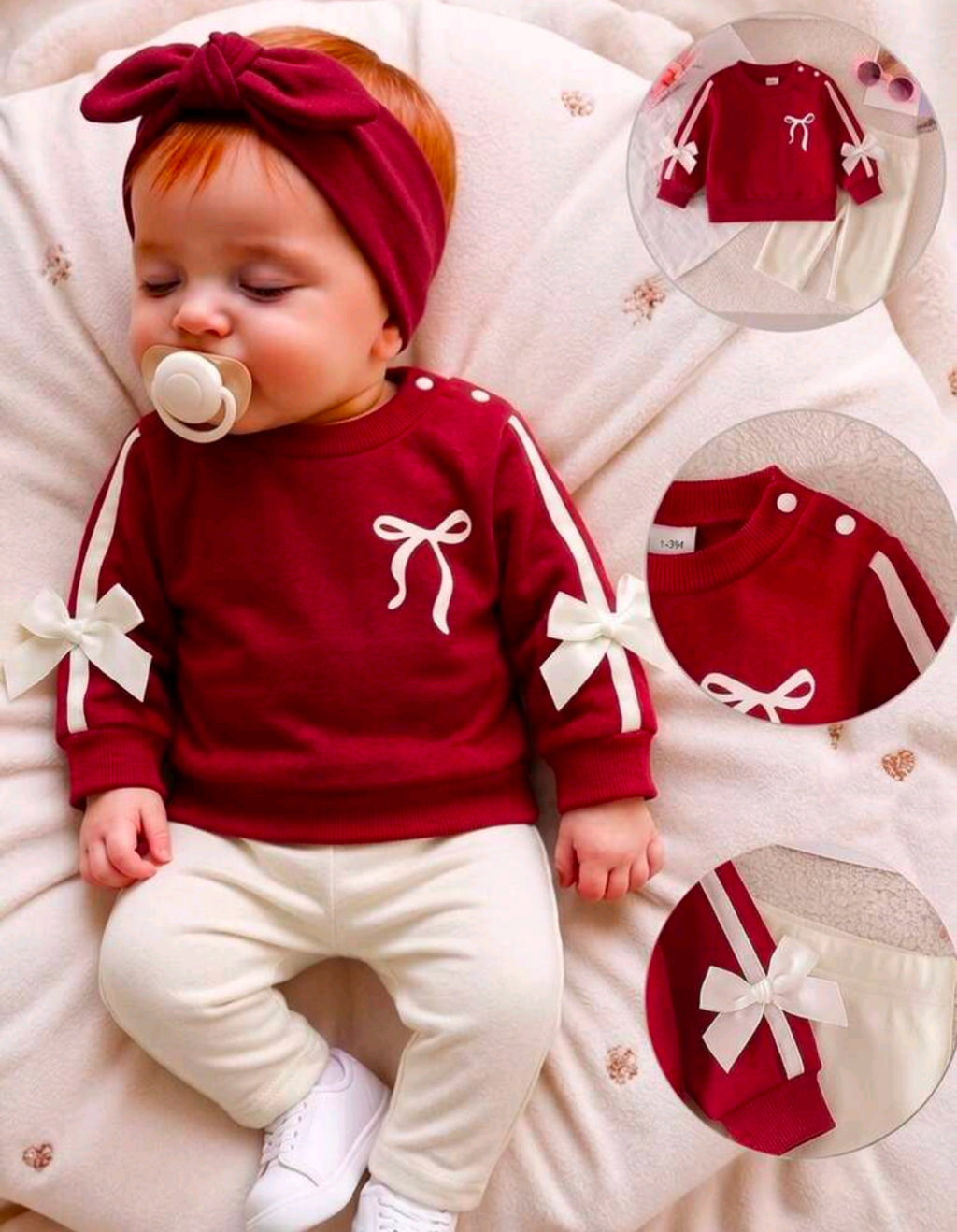 Baby Girl Red Bow Knit Sweater & Trouser Set