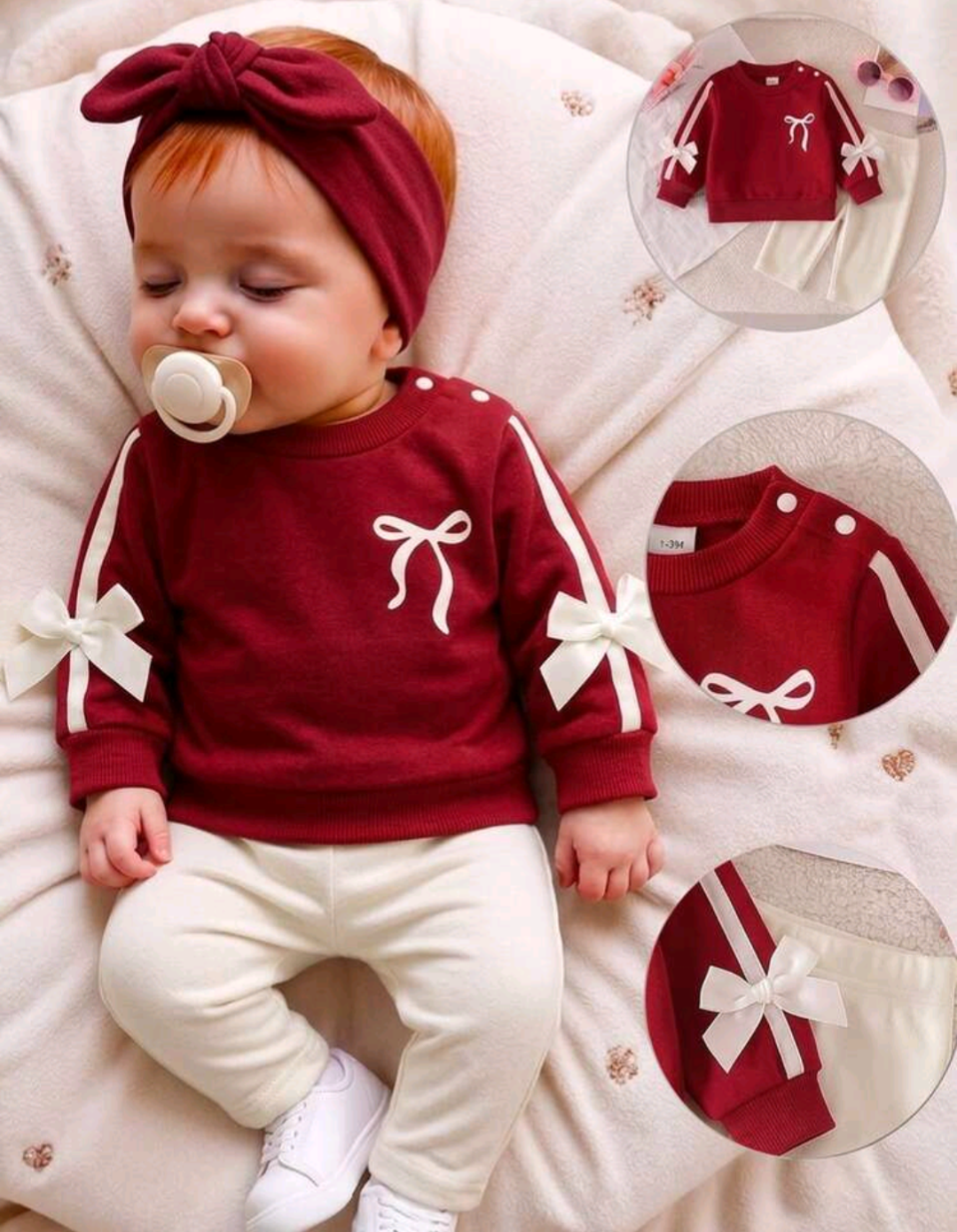 Baby Girl Red Bow Knit Sweater & Trouser Set