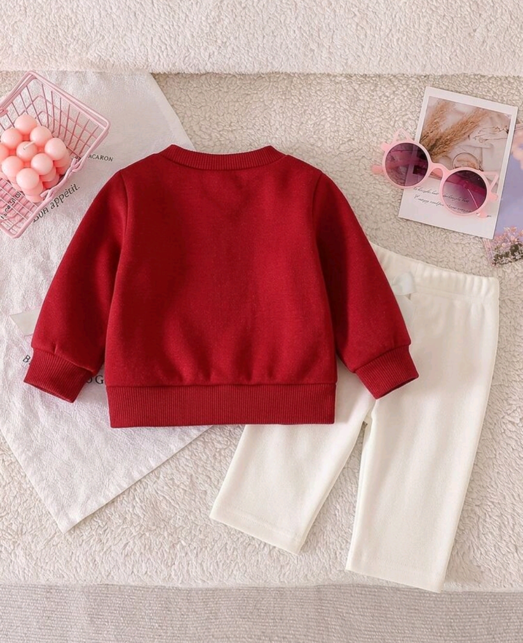 Baby Girl Red Bow Knit Sweater & Trouser Set