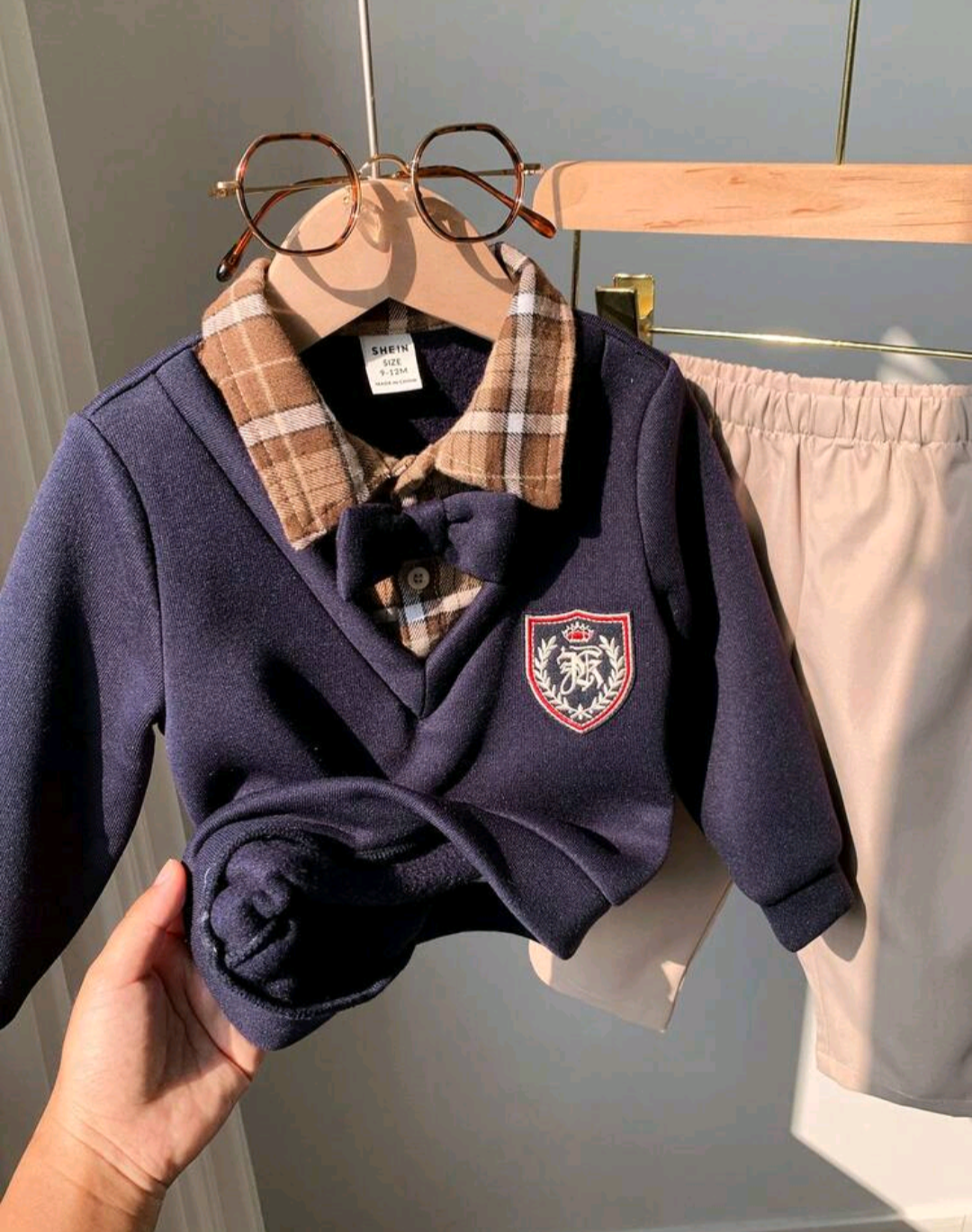 Baby Boys’ 2-Piece Plaid Collar Top & Trouser Set | 0–3 Years