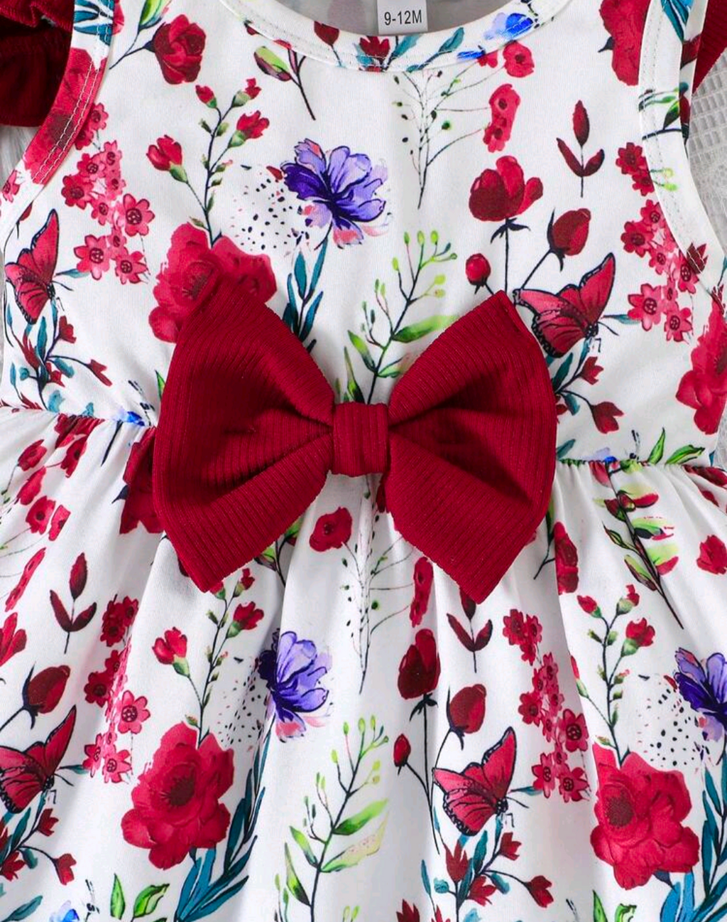 Baby Girls’ Floral Bow Dress & Burgundy Cardigan Set