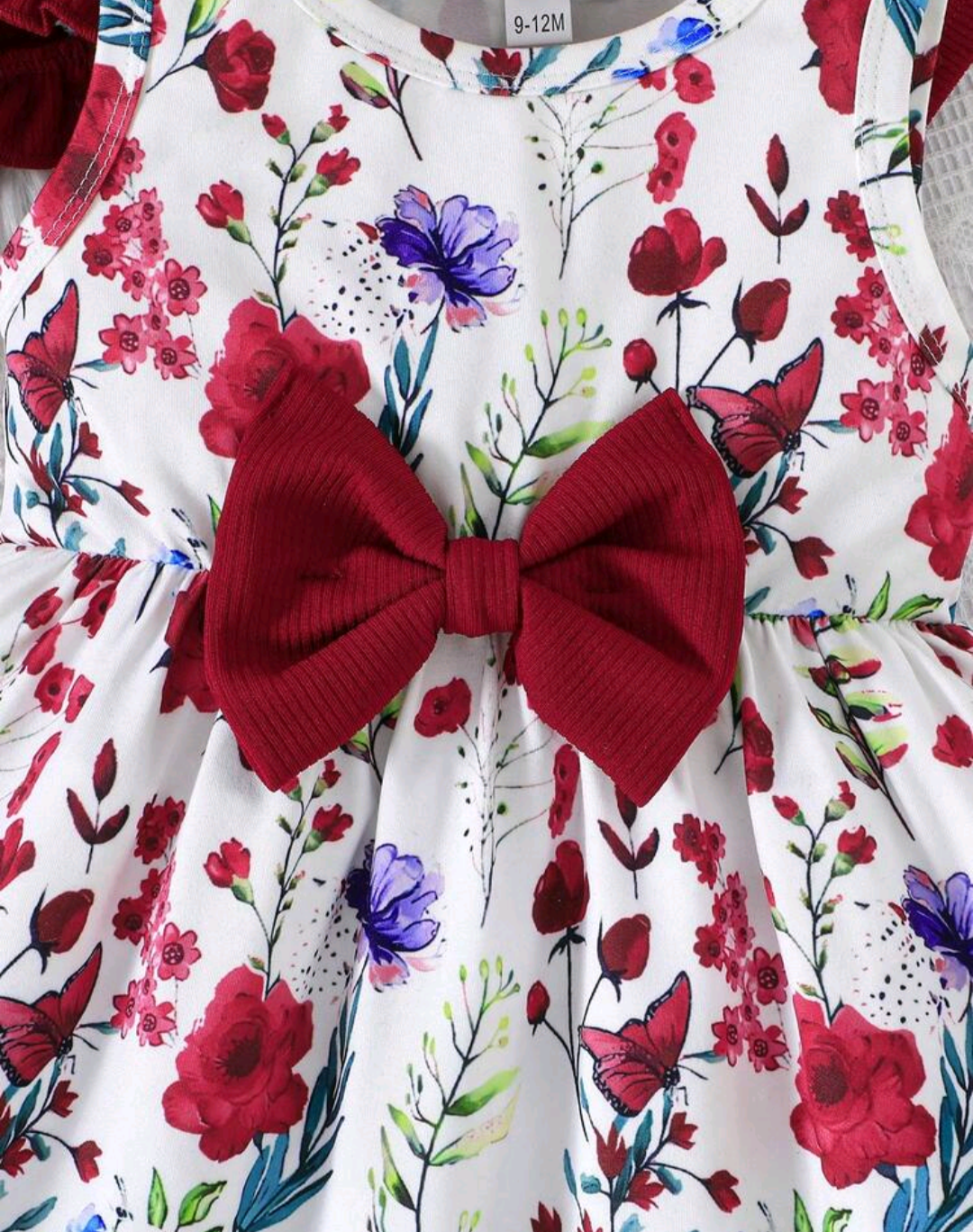 Baby Girls’ Floral Bow Dress & Burgundy Cardigan Set