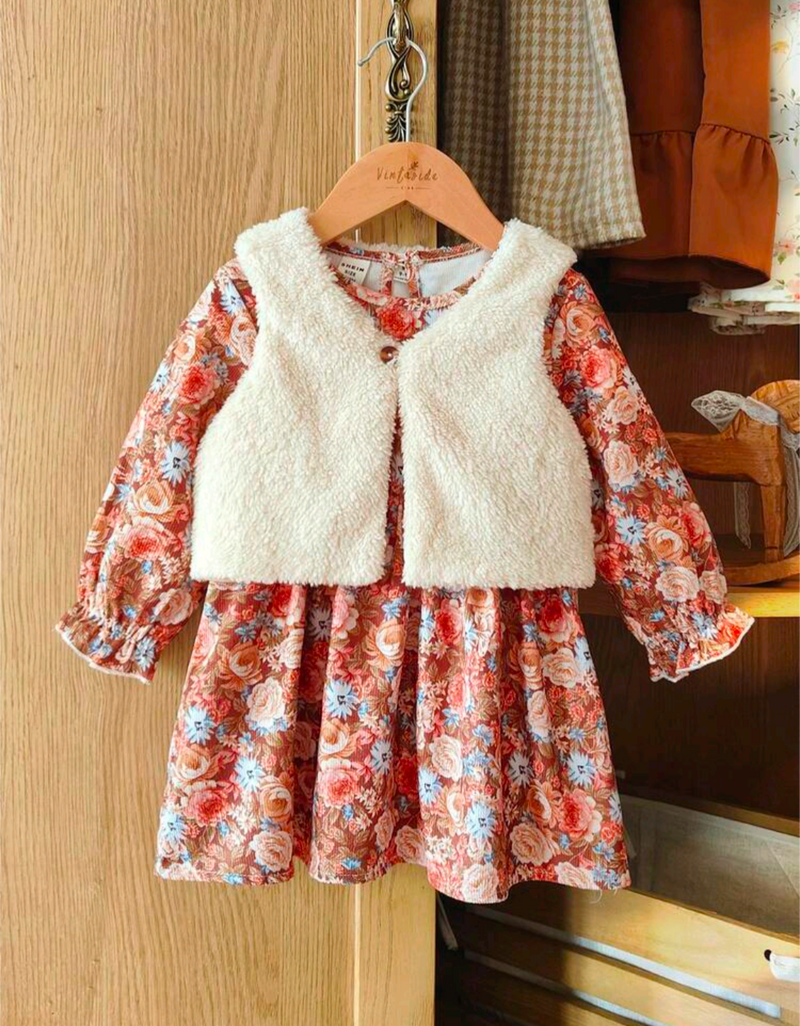 Girls' Floral Long Sleeve Frock